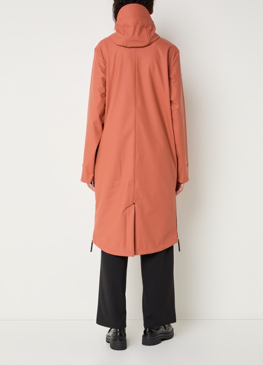 Maium Longline unisex regenjas met capuchon  - achterkant koraalroze