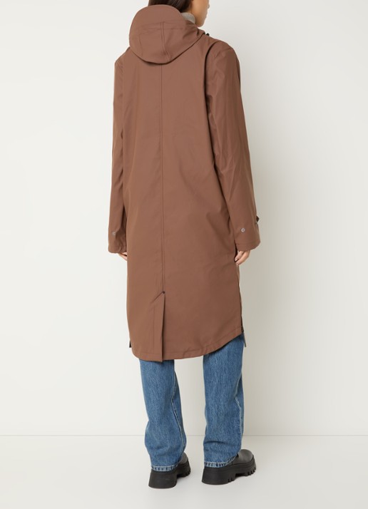 Maium Longline unisex regenjas met capuchon  - achterkant 3 hazelnootbruin