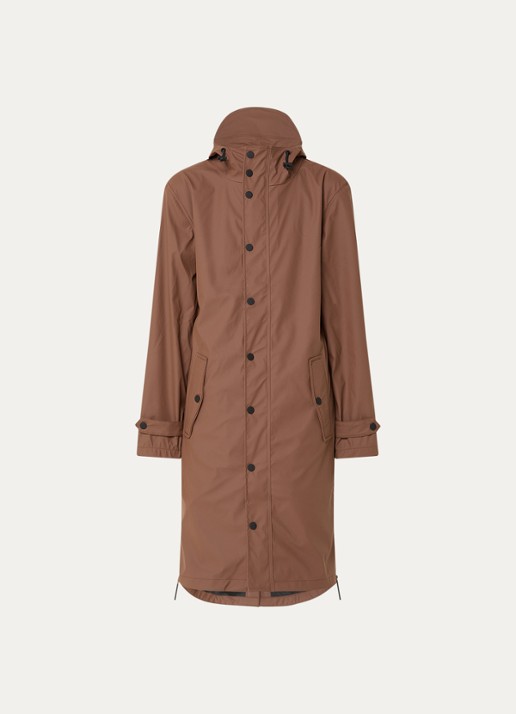 Maium Longline unisex regenjas met capuchon  - voorkant hazelnootbruin