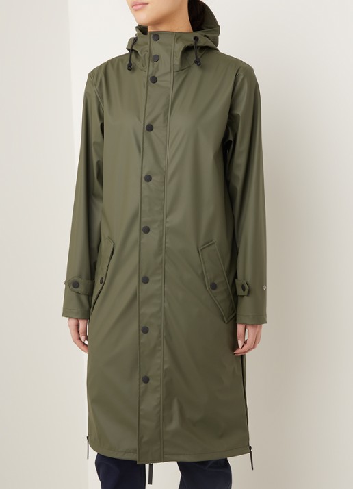 Maium Longline unisex regenjas met capuchon  - detail 7 legergroen