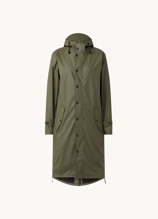 Maium Longline unisex regenjas met capuchon  - voorkant 3 legergroen