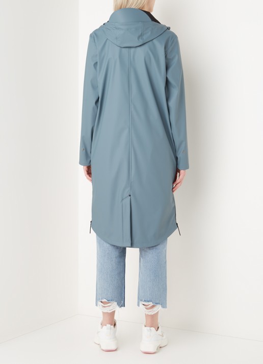 Maium Longline unisex regenjas met capuchon  - achterkant blauwgrijs