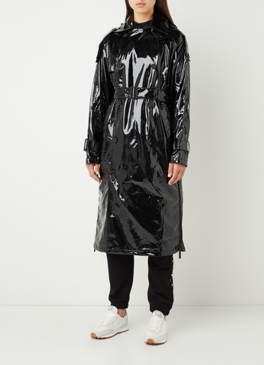 Maium Trenchcoat met steekzakken en afneembare capuchon - detail 2 zwart