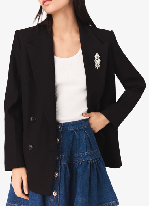 Maje 125Vordeau double-breasted blazer met afneembare broche - detail 3 donkerblauw