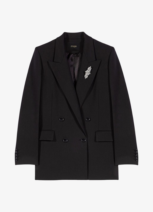 Maje 125Vordeau double-breasted blazer met afneembare broche