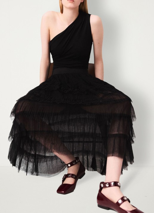 Maje Asymmetrische one shoulder body - detail 6 zwart