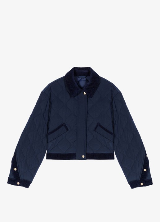 Maje Balila gewatteerd jack met quilt patroon - voorkant donkerblauw