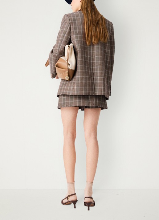 Maje Blazer in scheerwolblend met ruitdessin en klepzakken - achterkant 6 bruin