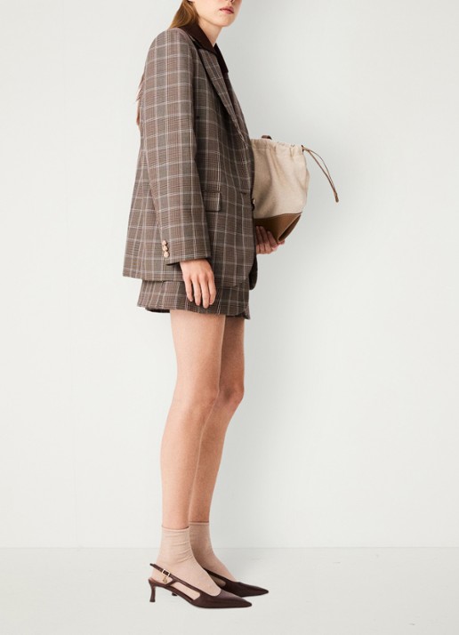 Maje Blazer in scheerwolblend met ruitdessin en klepzakken - detail 2 bruin