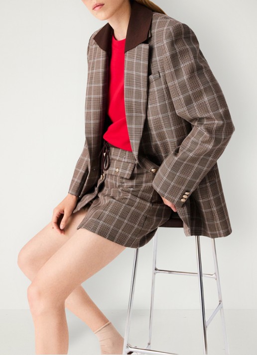 Maje Blazer in scheerwolblend met ruitdessin en klepzakken - detail 3 bruin