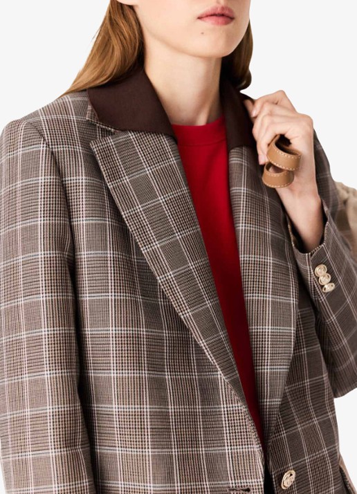 Maje Blazer in scheerwolblend met ruitdessin en klepzakken - detail 4 bruin