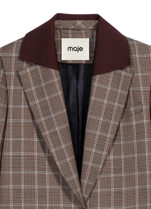 Maje Blazer in scheerwolblend met ruitdessin en klepzakken - detail 5 bruin