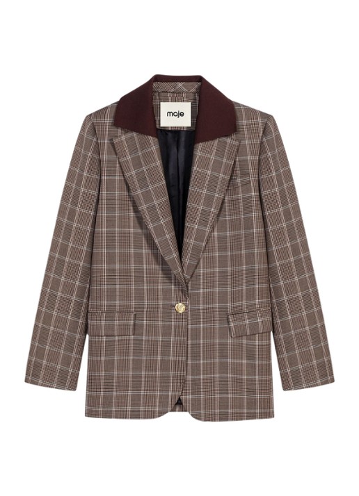 Maje Blazer in scheerwolblend met ruitdessin en klepzakken - voorkant 7 bruin