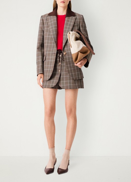 Maje Blazer in scheerwolblend met ruitdessin en klepzakken - voorkant 8 bruin
