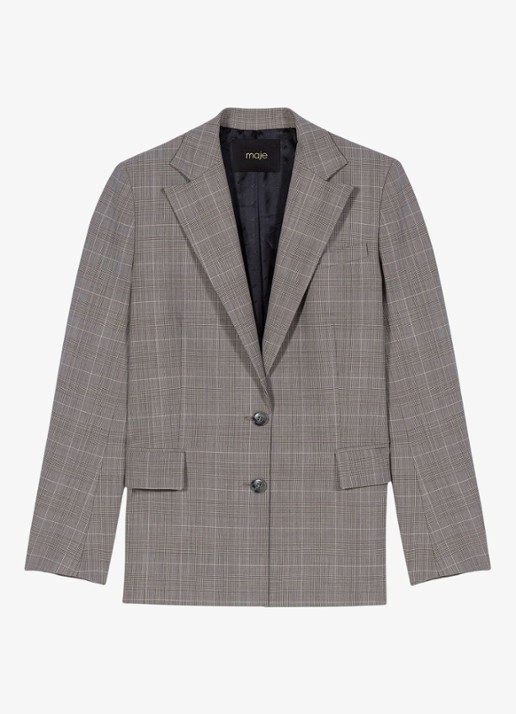 Maje Blazer in wolblend met ruitdessin - voorkant 2 grijs