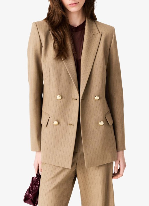 Maje Blazer met streepprint - detail 2 beige / beige