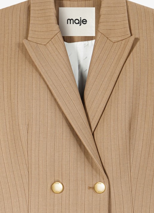 Maje Blazer met streepprint - detail 6 beige / beige