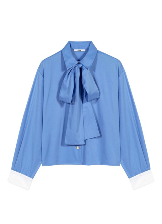 Maje Blouse met afneembare sjaalkraag - voorkant blauw