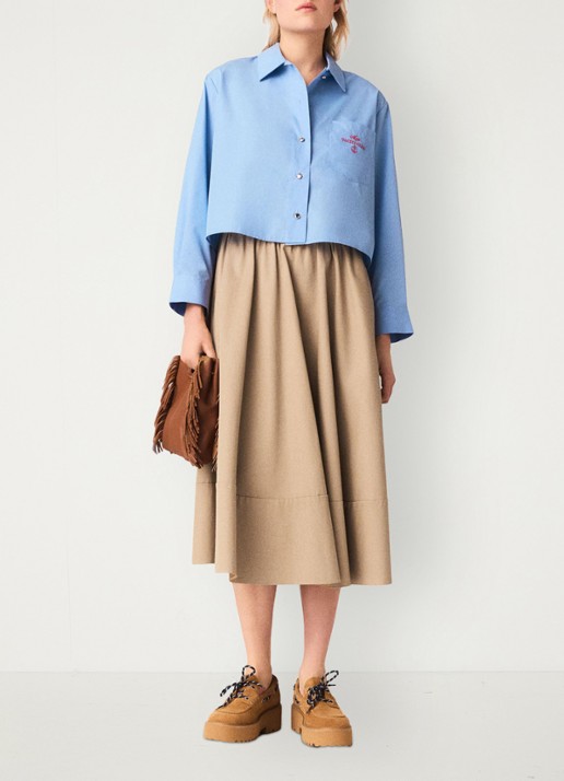 Maje Blouse met plooien en borduring - voorkant 7 lichtblauw