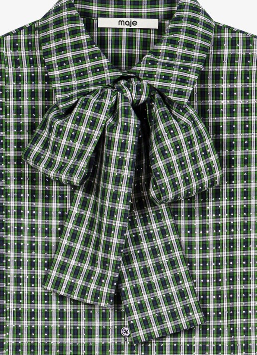 Maje Blouse met sjaalkraag en ruitdessin - detail 2 groen
