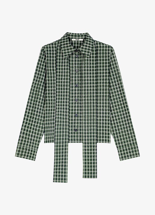 Maje Blouse met sjaalkraag en ruitdessin - detail 3 groen