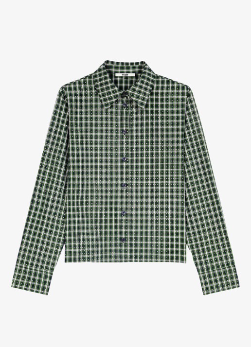 Maje Blouse met sjaalkraag en ruitdessin - detail 4 groen