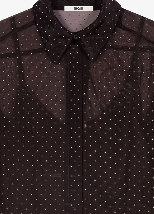 Maje Blouse met stippenprint - detail donkerbruin