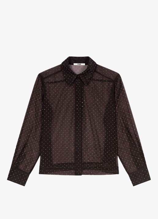 Maje Blouse met stippenprint - detail 2 donkerbruin