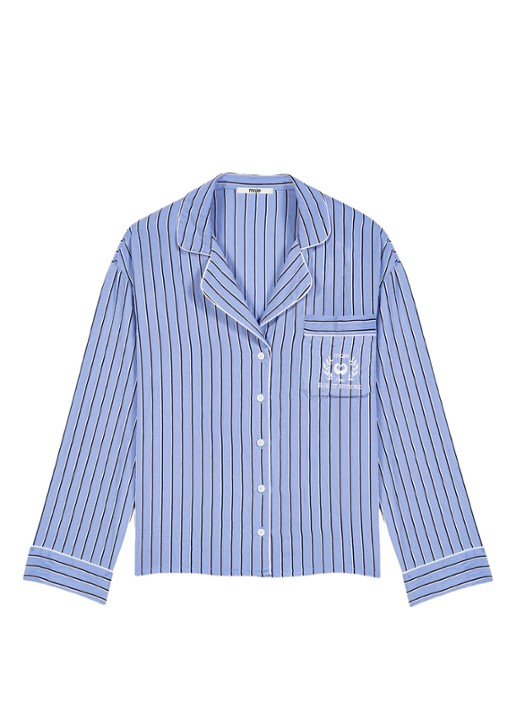 Maje Blouse met streepprint en borstzak - voorkant 6 blauw