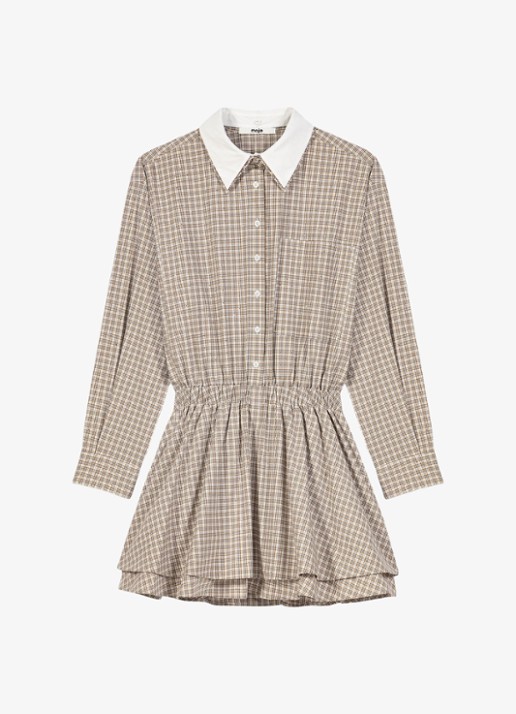 Maje Blousejurk met strassdetails met ruitdessin - voorkant 3 beige / beige