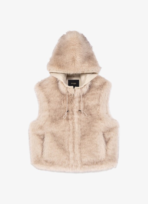 Maje Bodywarmer van imitatiebond - voorkant 5 beige