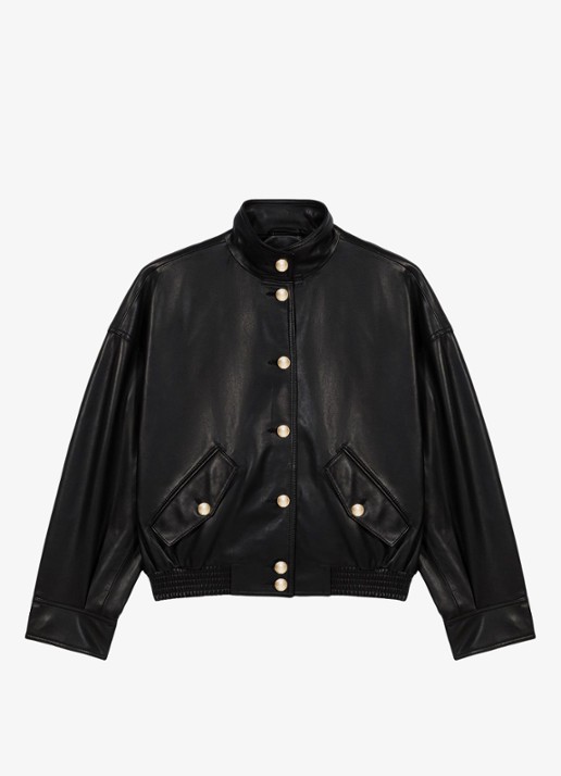 Maje Bomberjack van leer - voorkant 6 jeans