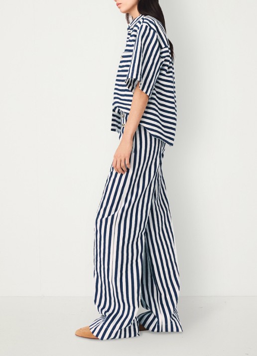 Maje Calais blouse met streepprint - detail 6 donkerblauw
