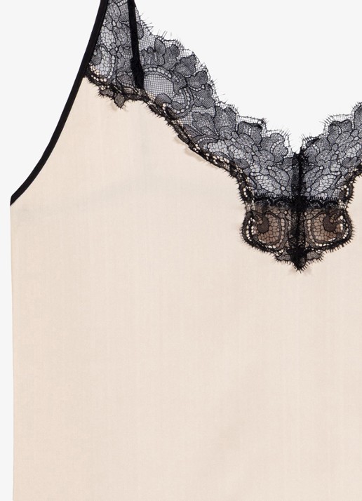 Maje Camisole top met zwart kant en spaghettibandjes - detail 2 beige / beige