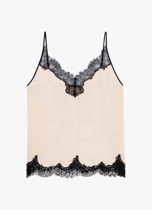 Maje Camisole top met zwart kant en spaghettibandjes