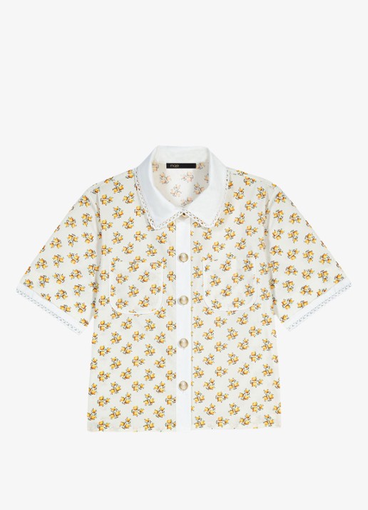 Maje Chazalera blouse met broderie en print - voorkant 5 geel