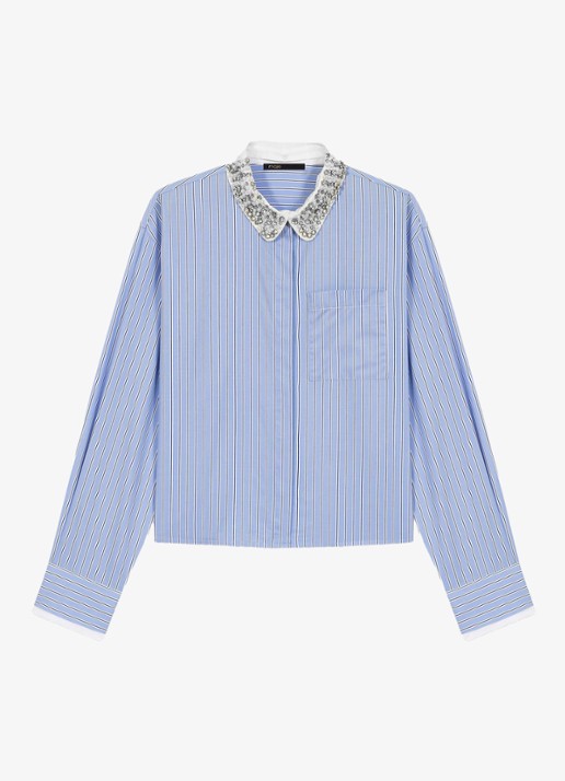 Maje Ciblue blouse met afneembare kraag - voorkant 6 blauw