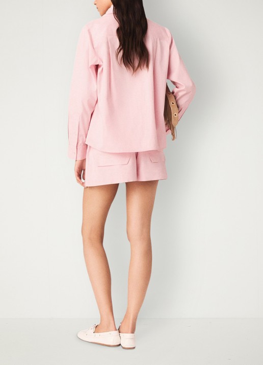 Maje Cionea blouse met borstzak en afneembare sjaalkraag - achterkant lichtroze