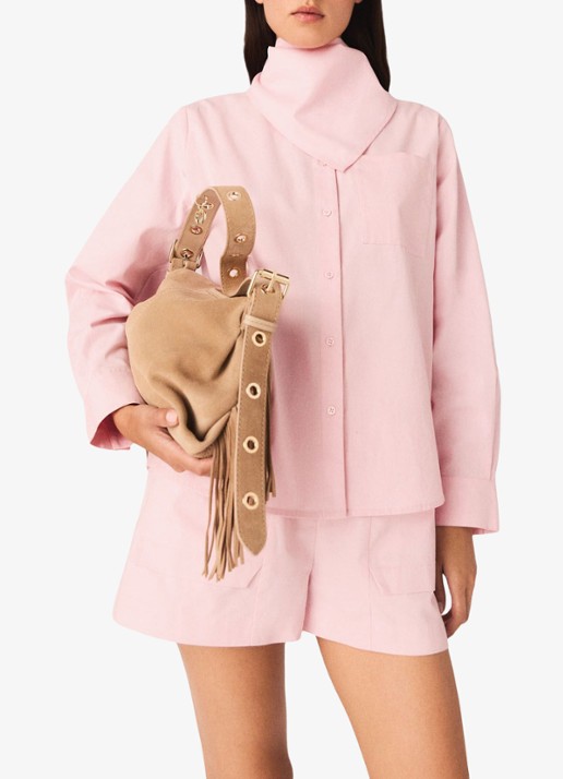 Maje Cionea blouse met borstzak en afneembare sjaalkraag
