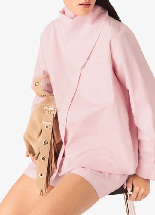 Maje Cionea blouse met borstzak en afneembare sjaalkraag - detail 4 lichtroze