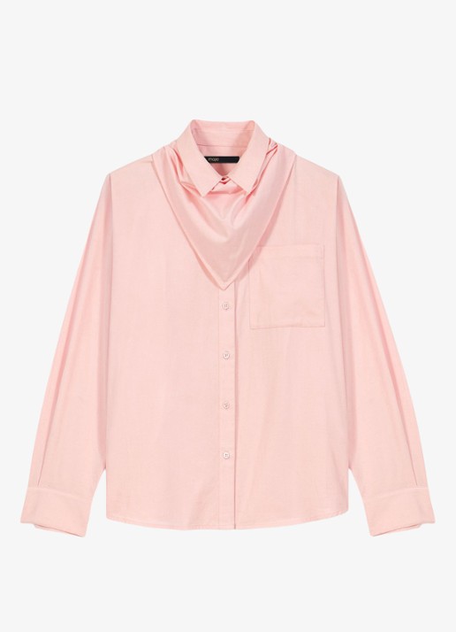 Maje Cionea blouse met borstzak en afneembare sjaalkraag - voorkant 7 lichtroze