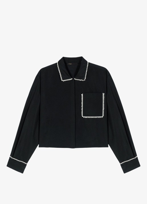 Maje Ciperly blouse met borstzak - voorkant zwart