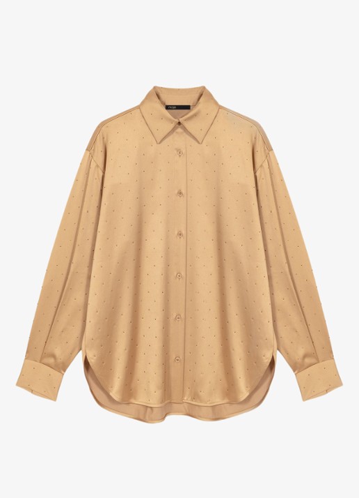 Maje Citerani blouse van satijn met strass - voorkant bruin