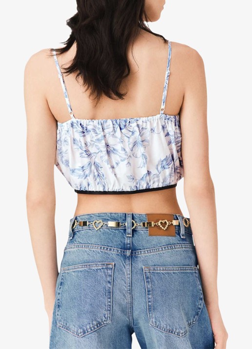 Maje Crop top in lyocellblend met plooien en print - achterkant blauw