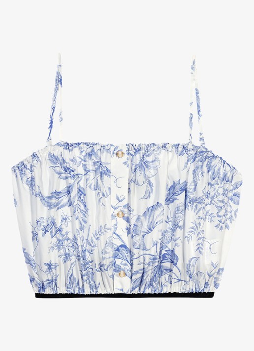 Maje Crop top in lyocellblend met plooien en print - voorkant 2 blauw