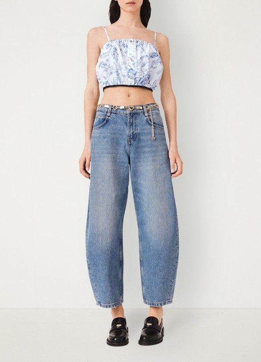 Maje Crop top in lyocellblend met plooien en print - voorkant 3 blauw