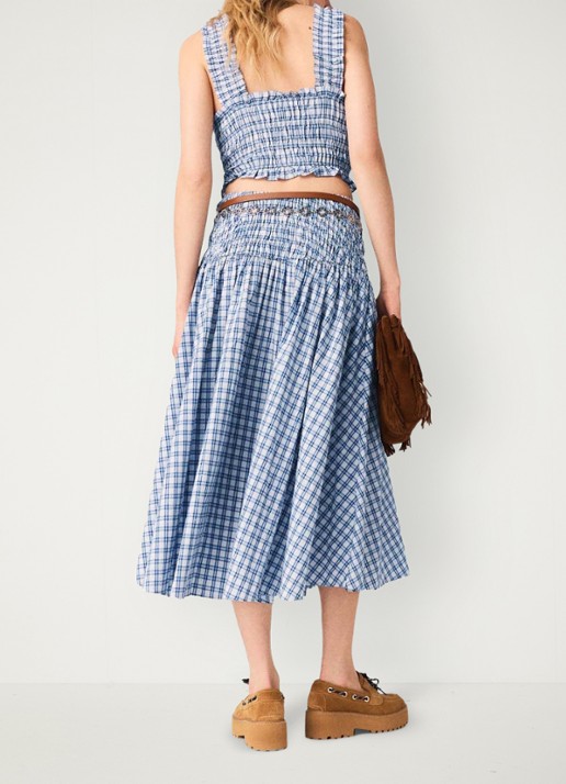 Maje Crop top met smockwerk en strass - achterkant blauw