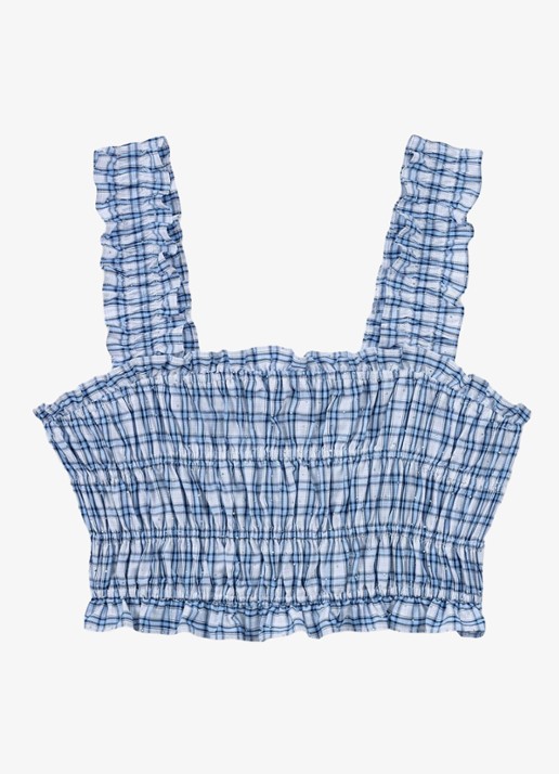 Maje Crop top met smockwerk en strass - voorkant 6 blauw