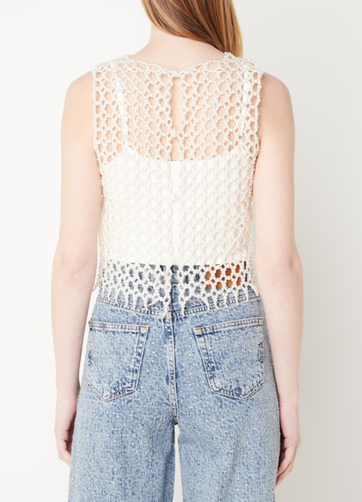 Maje Crop top van imitatieparels - achterkant parelmoer