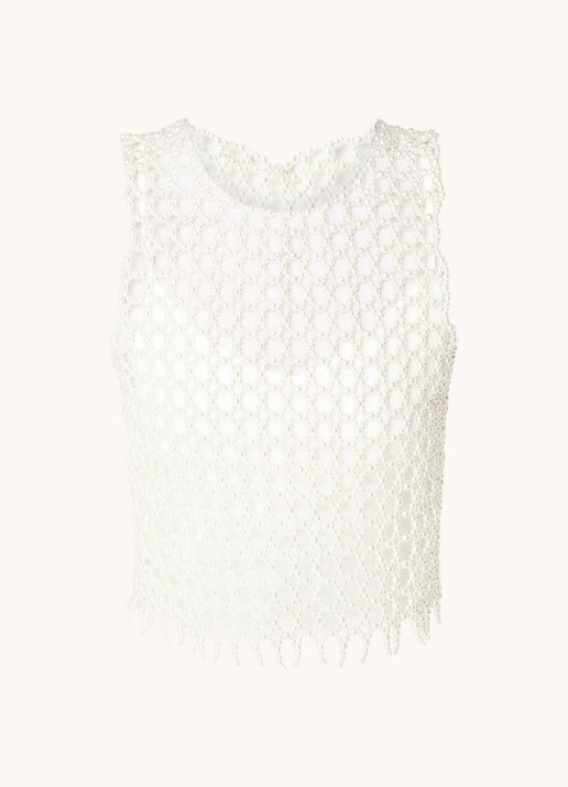 Maje Crop top van imitatieparels - voorkant 2 parelmoer